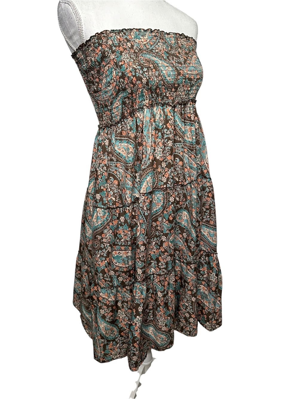 Pastel Paisley Print Strapless Ruched Summer Dress / Medium (Estimated) / Boho - Picture 6 of 7